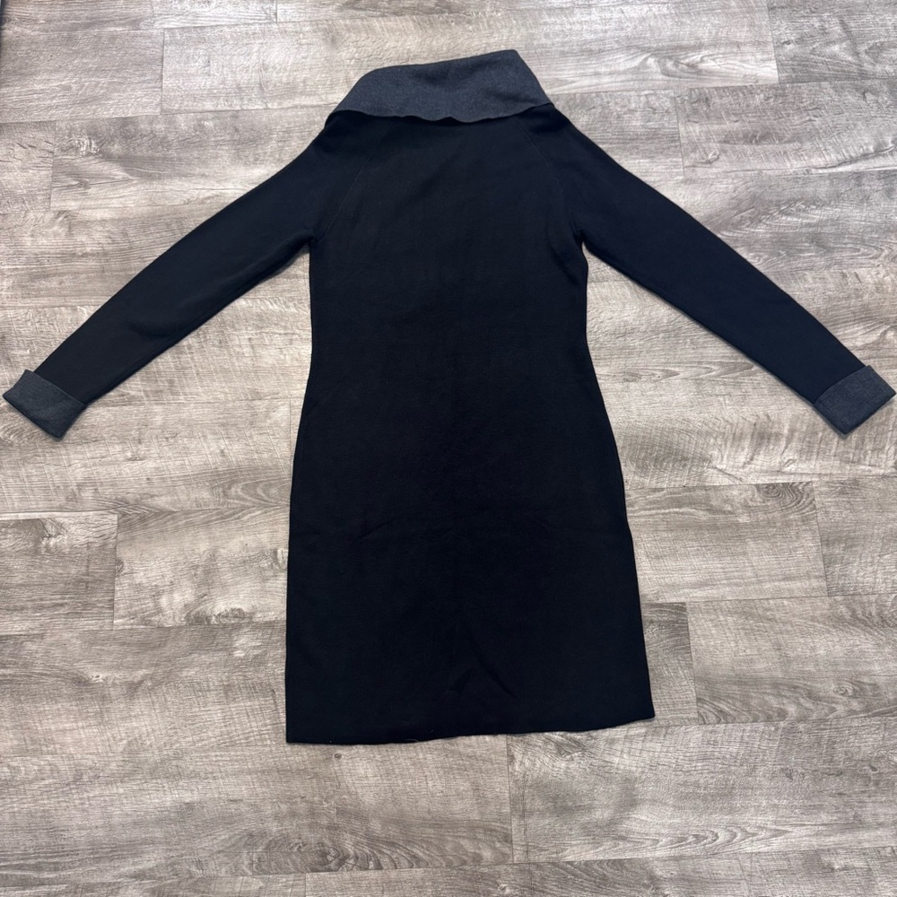 Cynthia Rowley Sweater Dress Black/Gray Cowl Neck w/Zipper Contrast Cuff Sz. S - Picture 2 of 8
